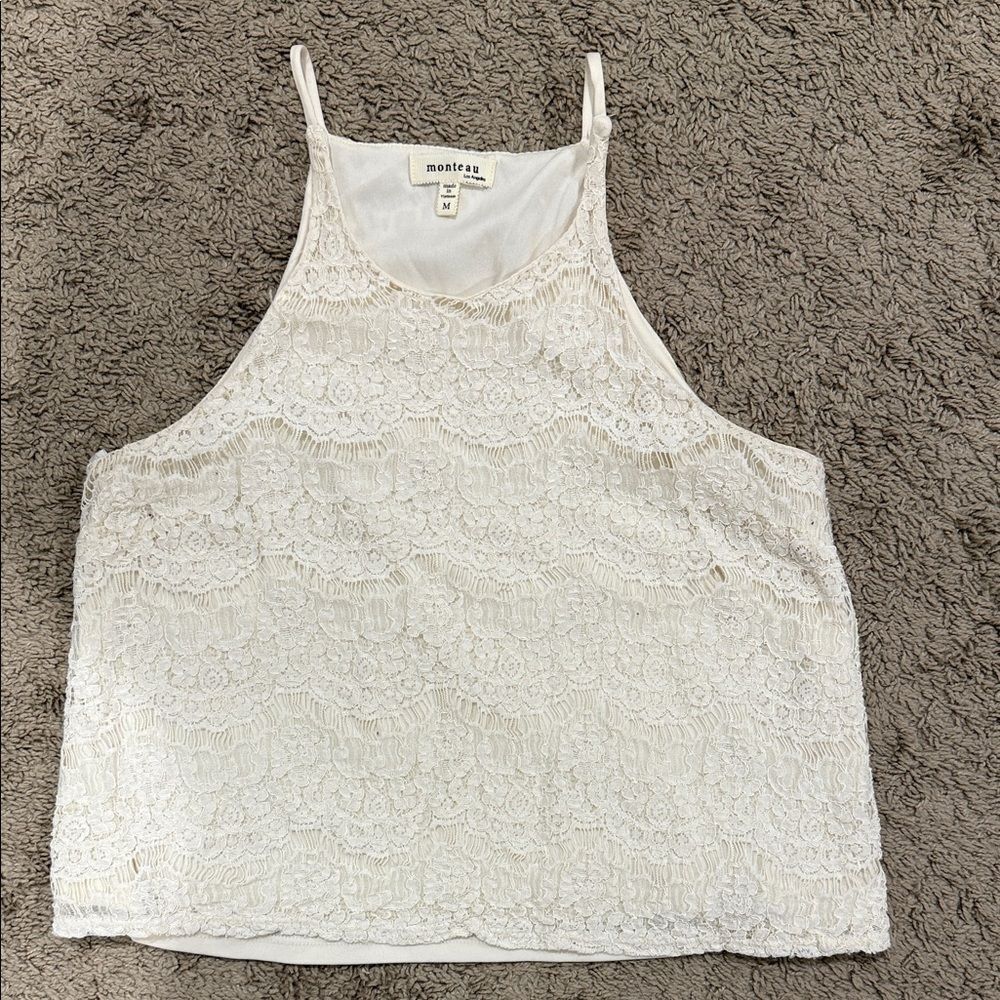 Monteau White Lace Crop Top